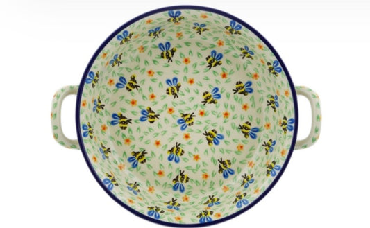 Ceramika Artystyczna, Honey Bee, Medium Round Baker with Handles