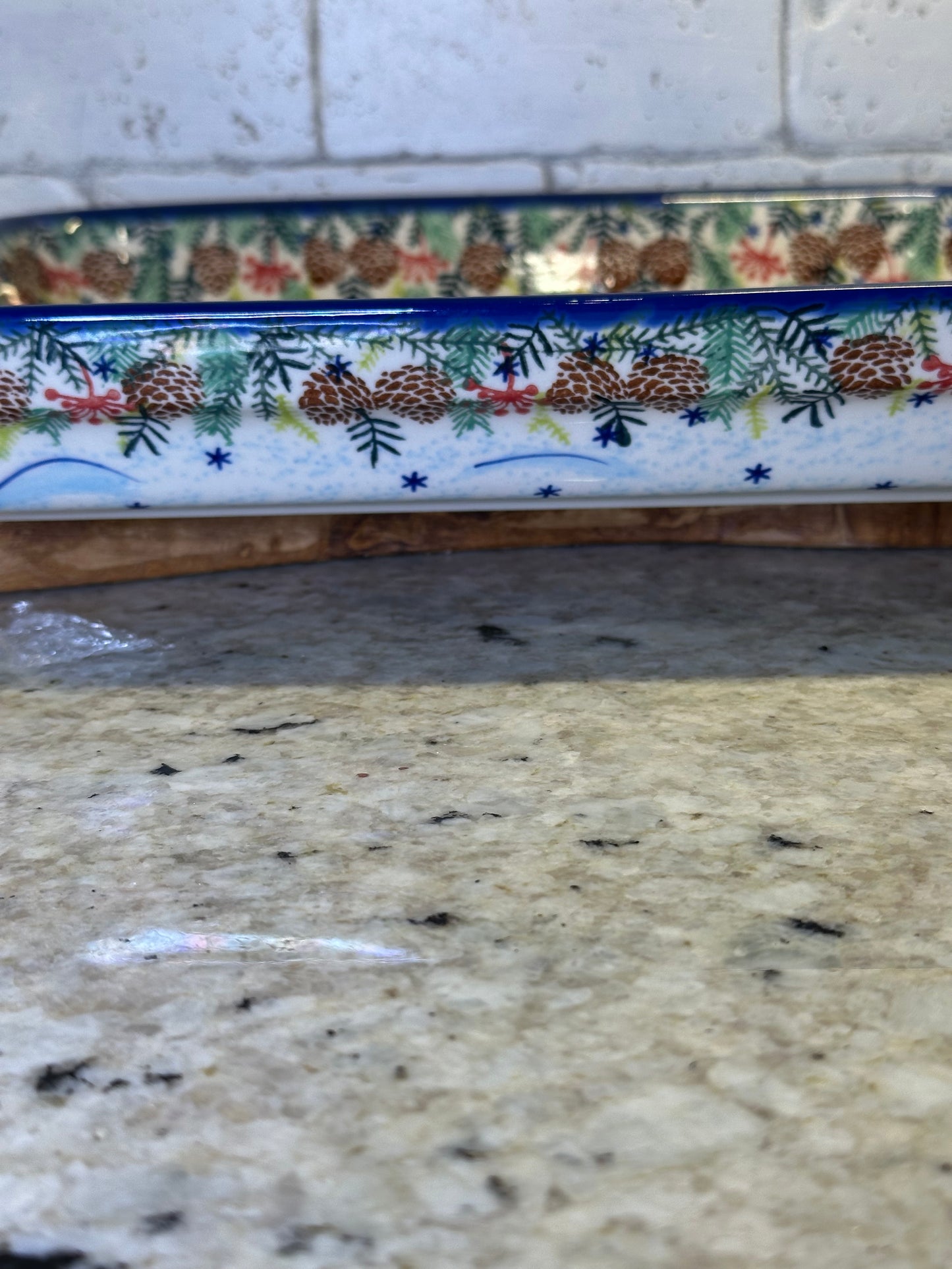 Vena Polish Pottery, Unikat Signature, Little Snowman, Rectangular Baker/Serving Tray