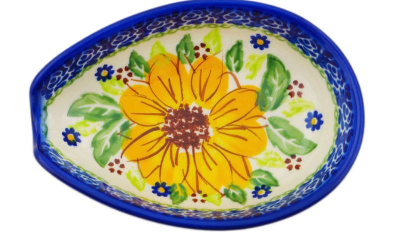 Ceramika Bona Polish Pottery, Unikat Yellow Petal Bliss, Spoon Rest