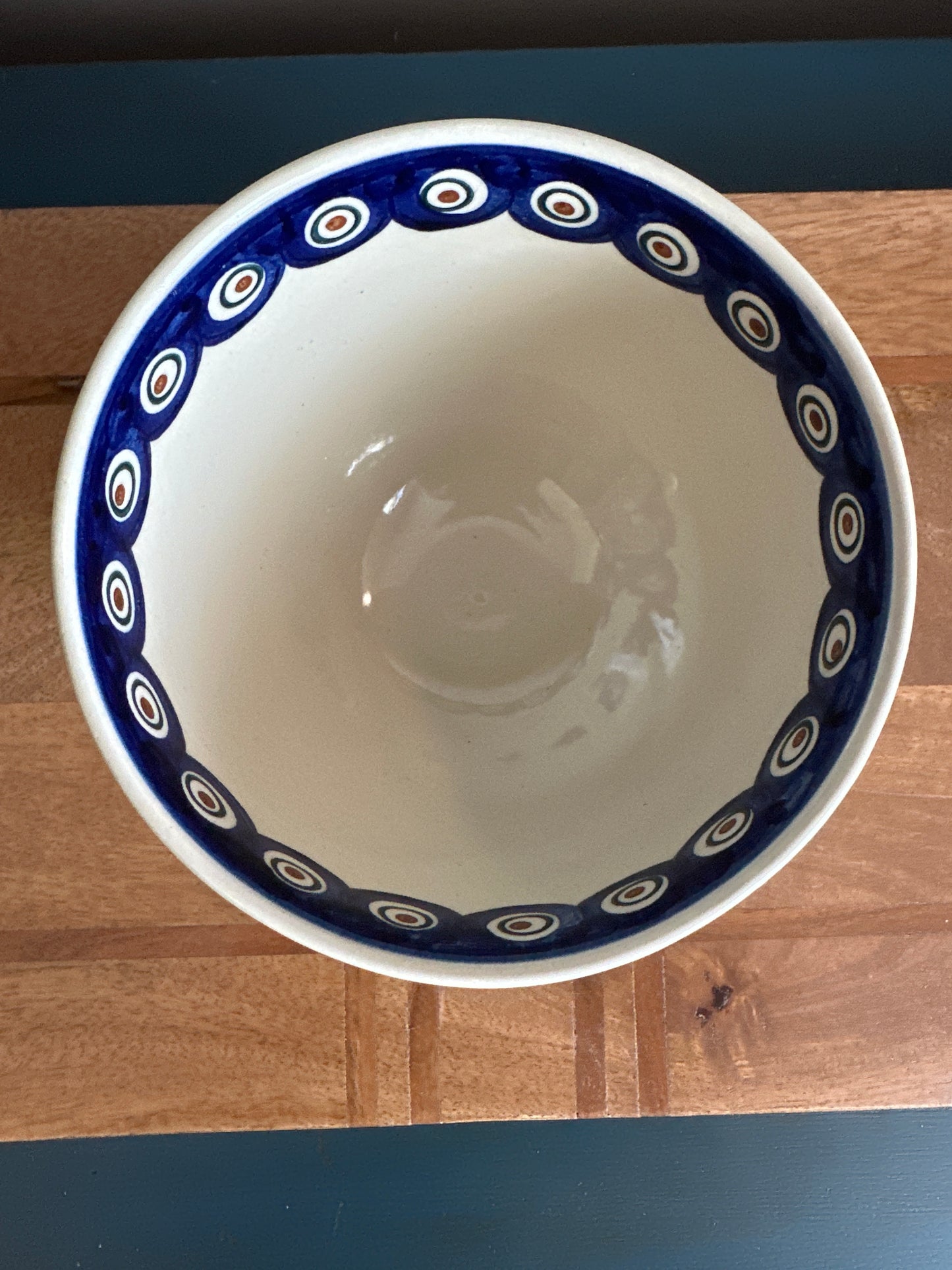Ceramika Wiza Polish Pottery, Traditional Peacock Leaves, Preowned, Pedestal Bowl