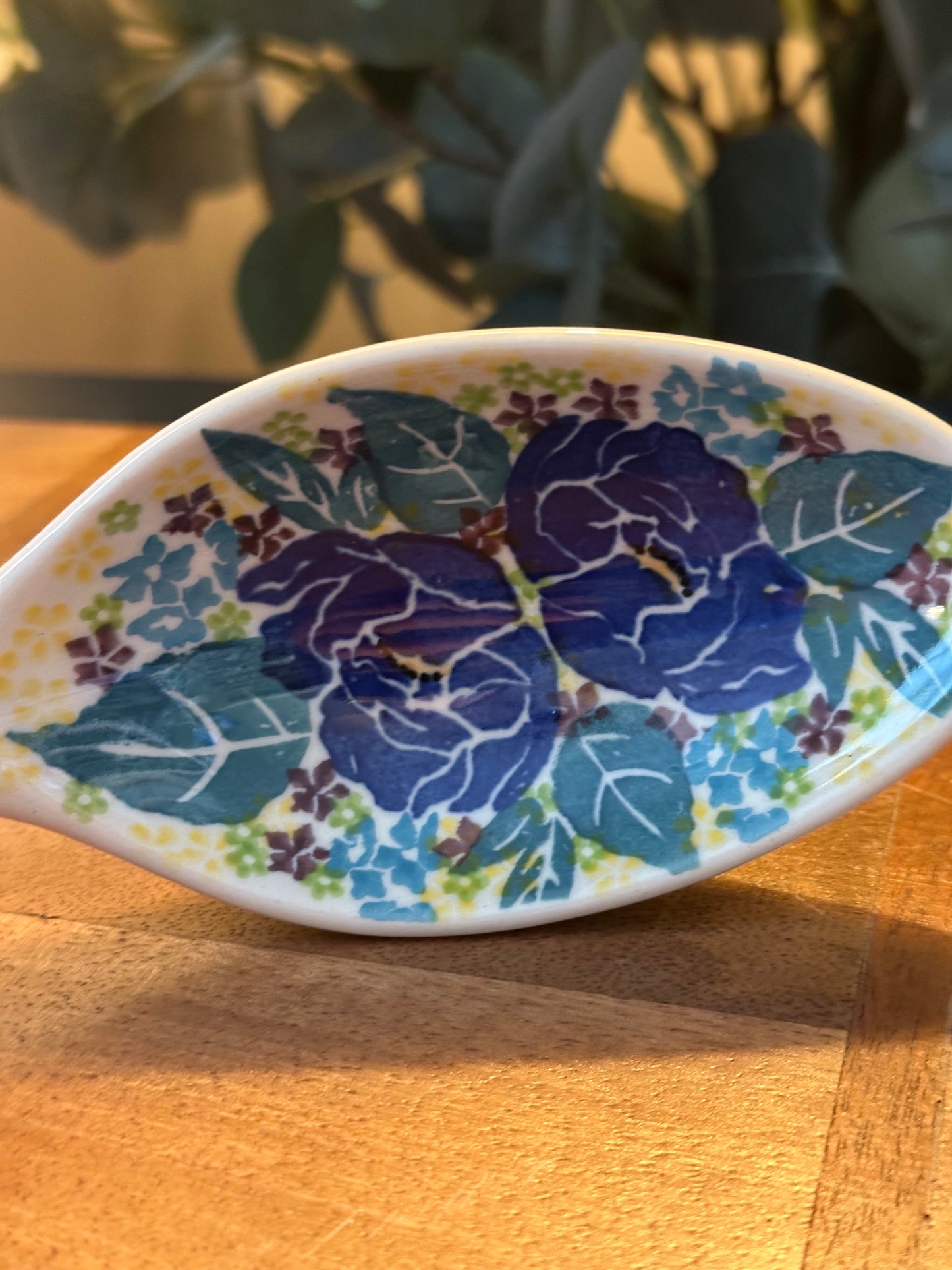 Ceramika Artystyczna Polish Pottery, Unikat Blue, Teal, Purple, Yellow, Green, Flowers Serving Spoon