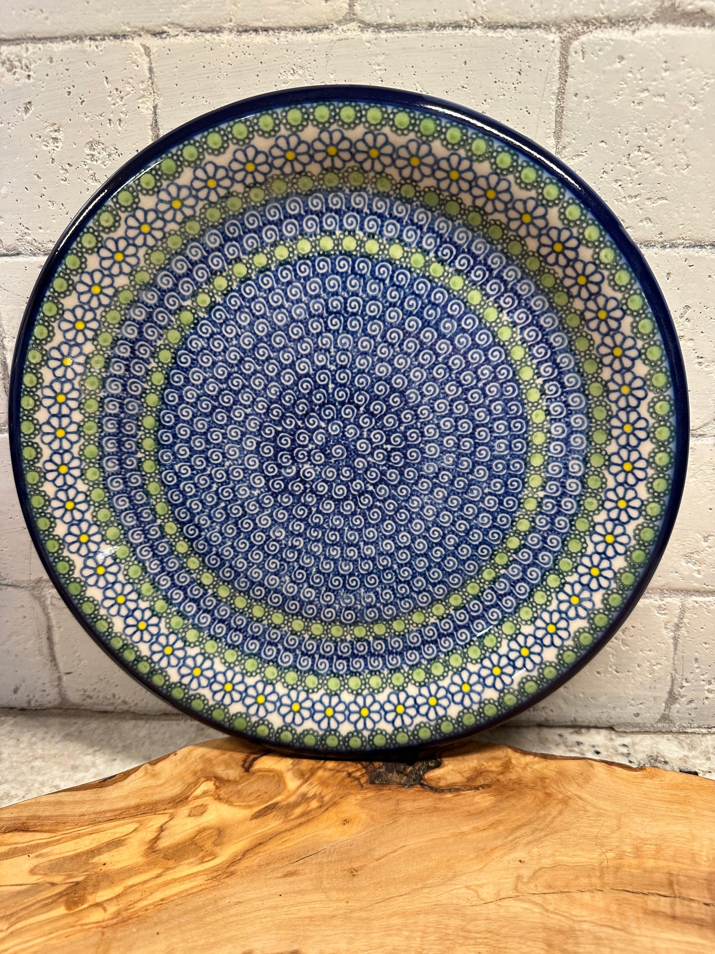 Kalich Polish Pottery, Art Level, Blue, Green, Daisy Dinner Plate