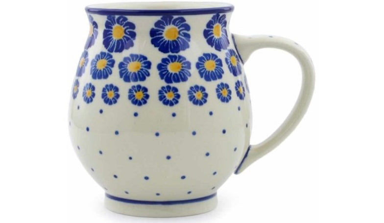 Ceramika Artystyczna Polish Pottery, Blue Zinnia, Bubble Mug