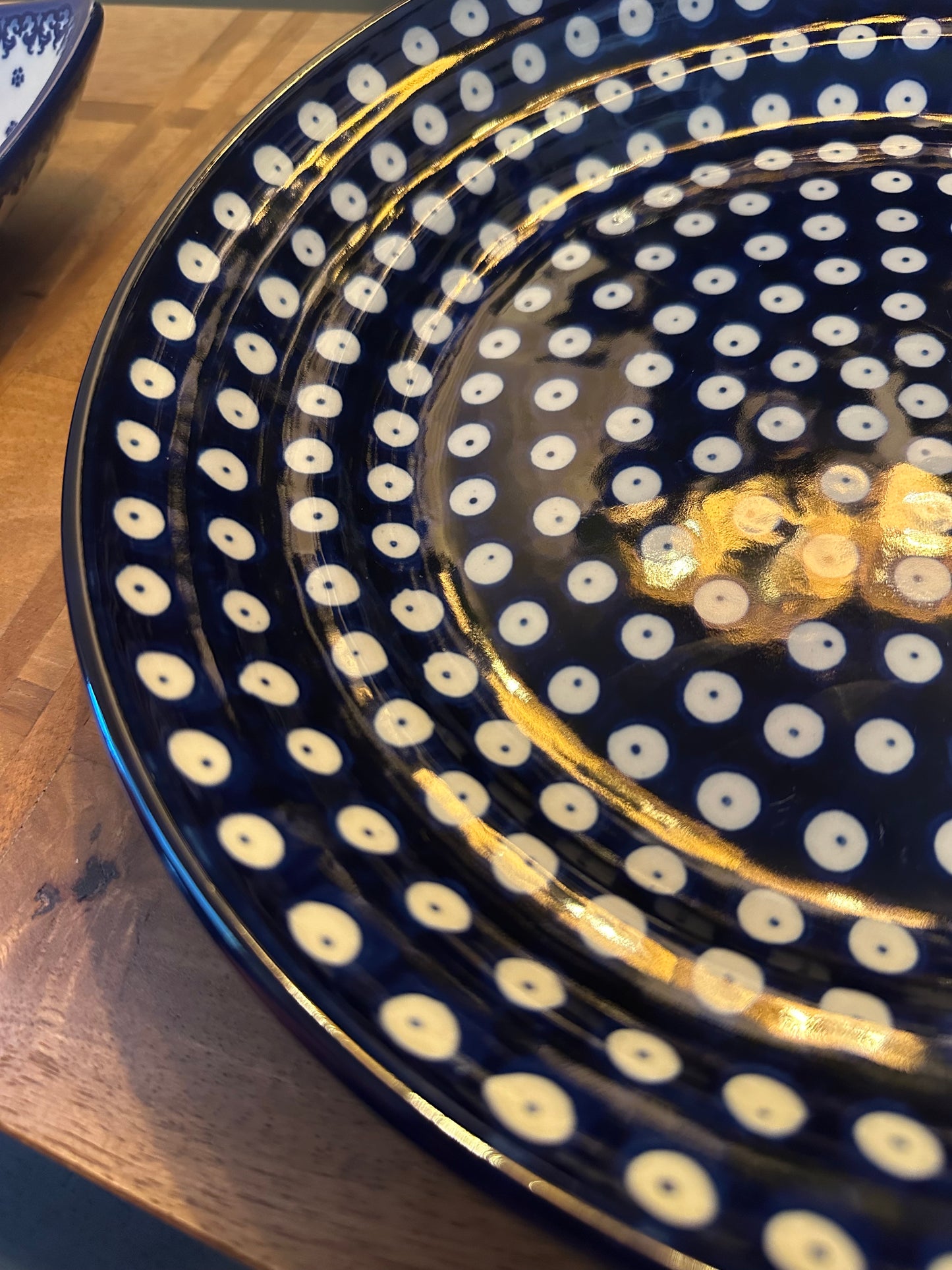 Ceramika Artystyczna Polish Pottery, Traditional Pattern, Owls Eye Ridged Dinner/Serving Plate