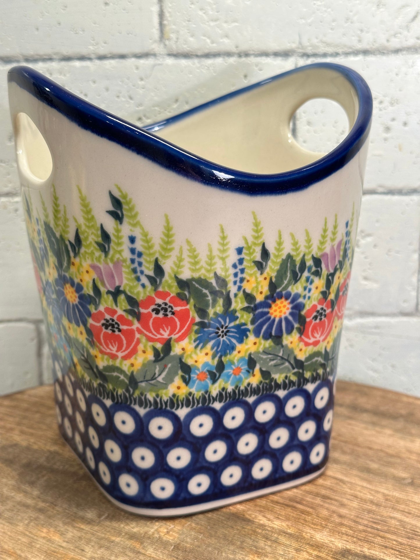 Kalich Polish Pottery, Unikat Medium Basket/Utensil Holder