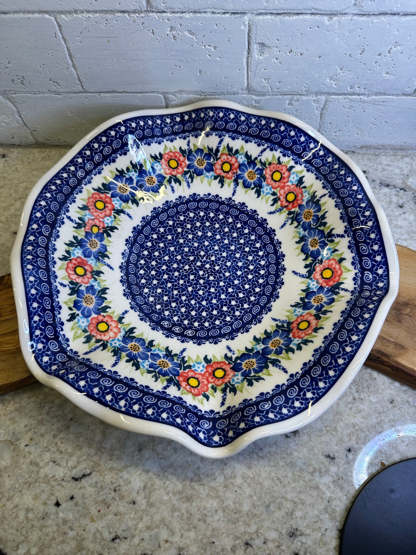 Kaola Studios Polish Pottery, Signature Unikat, Summer Wreath, 11" Wavy Shallow Bowl