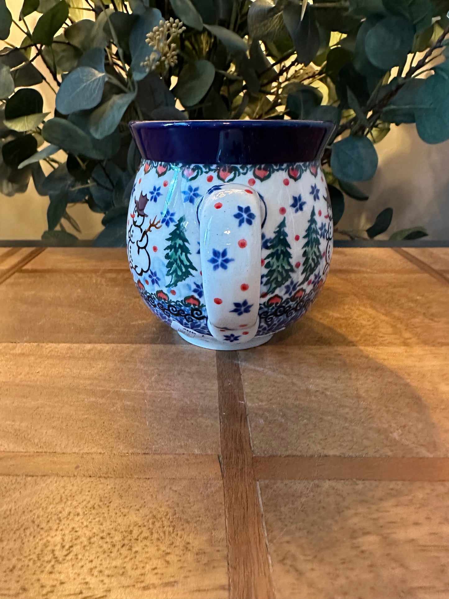Ceramika Artystyczna Polish Pottery, Unikat, Dancing Snowman Bubble Mug 12 oz