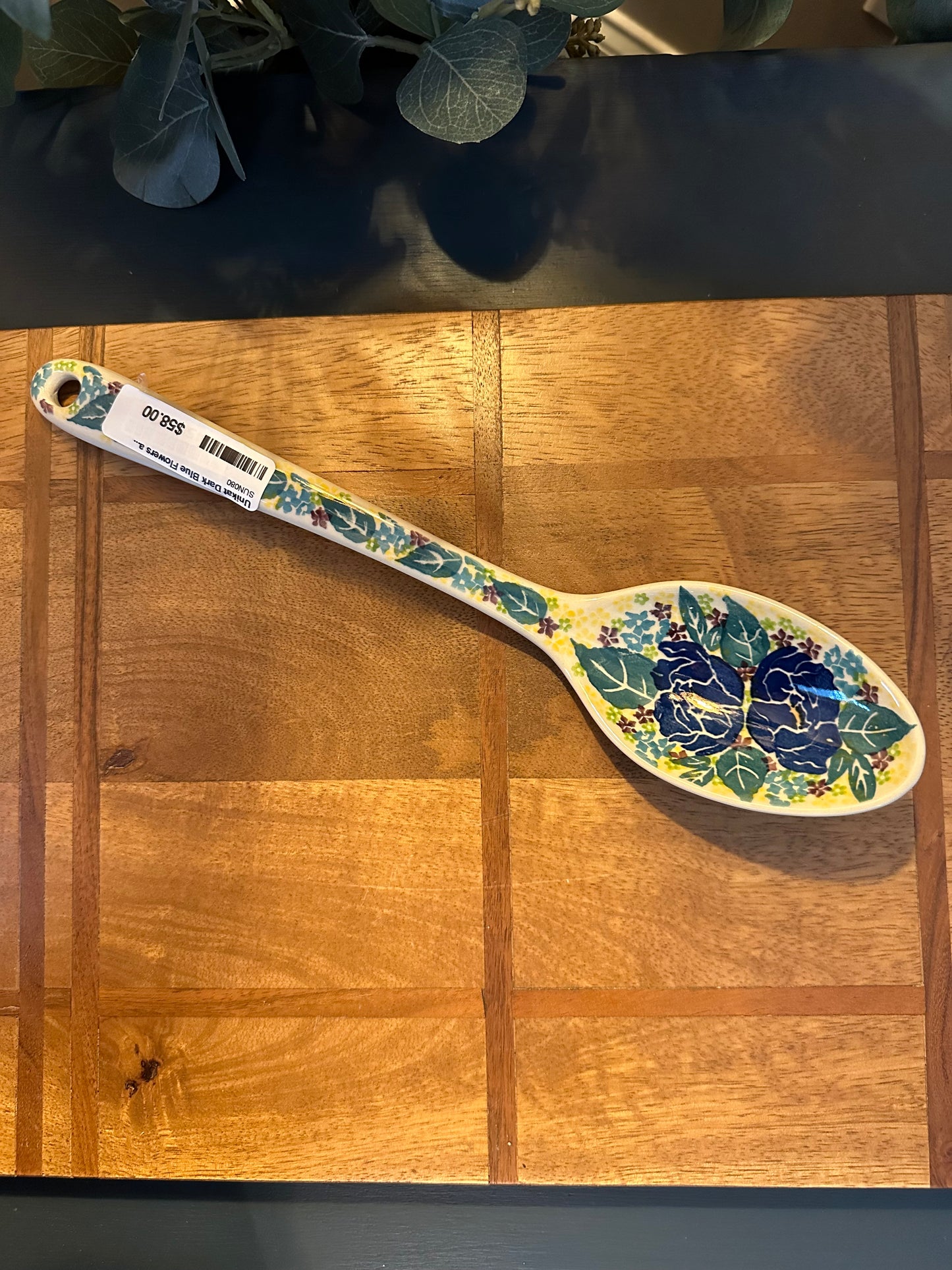 Ceramika Artystyczna Polish Pottery, Unikat Blue, Teal, Purple, Yellow, Green, Flowers Serving Spoon