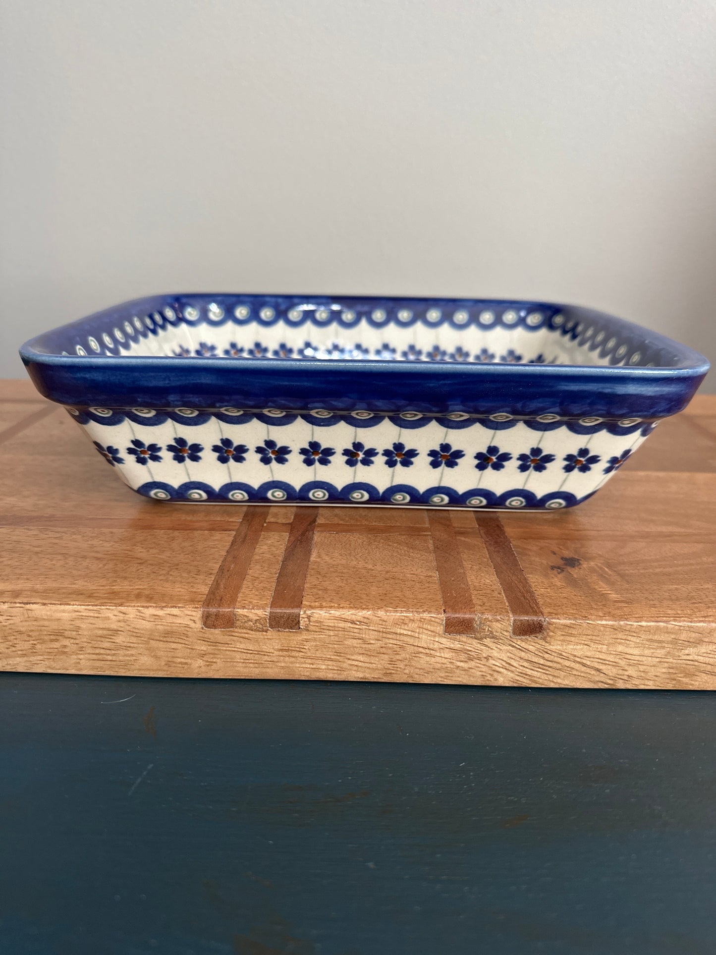 Zaklady Polish Pottery, Traditional Flowering Peacock Preowned, Baker