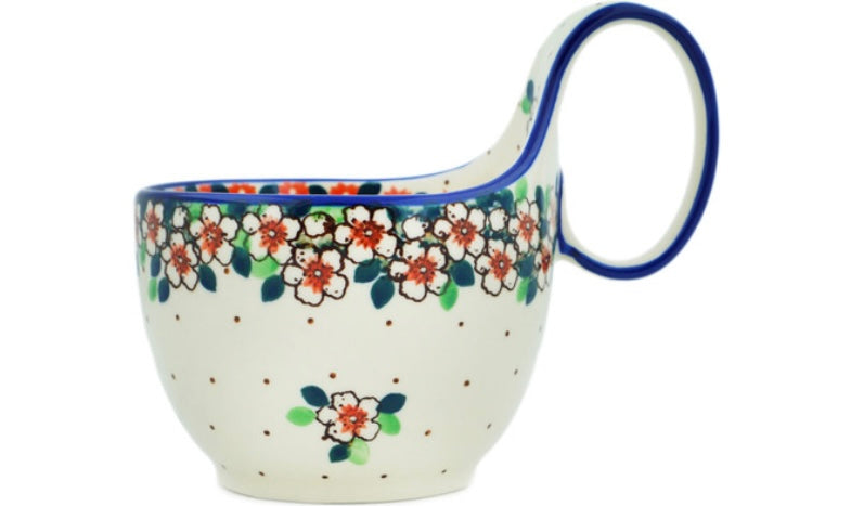 Ceramika Artystyczna Polish Pottery, Strawberry Blossom, Loop Soup Mug/Bowl