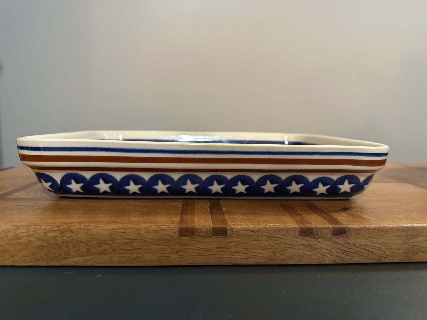Zaklady Polish Pottery, Traditional, Stars & Stripes Rectangular Baker/Tray/Platter