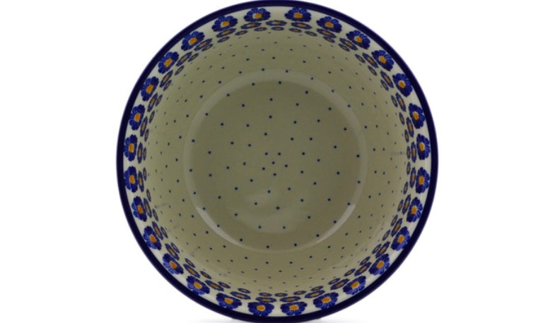 Ceramika Artystyczna Polish Pottery, Blue Zinnia, Large Mixing/Serving Bowl 11"