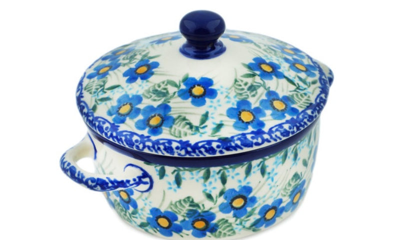 Ceramika Artystyczna Polish Pottery, Blue Joy, Jar with Lid and Handles