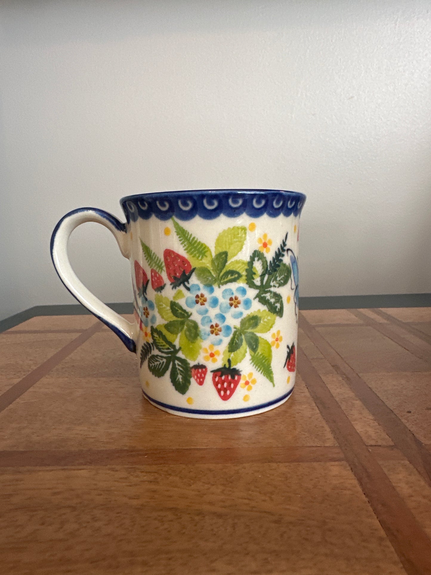 Kalich Polish Pottery Strawberry Fields and Butterfly 8 oz Straight Mug