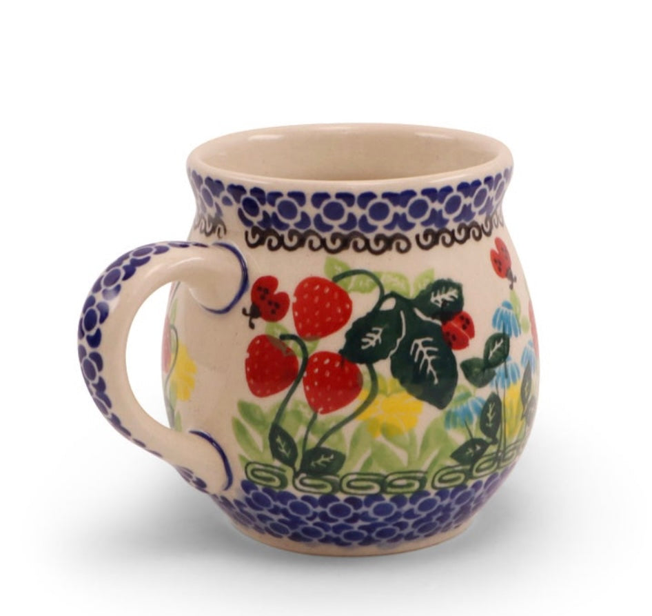 Ceramika Amfora Polish Pottery, Signature Unikat, Strawberry Lady, Belly Mug