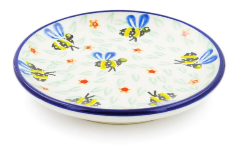 Ceramika Artystyczna Polish Pottery,Honey Bee Mini Plate/Coaster