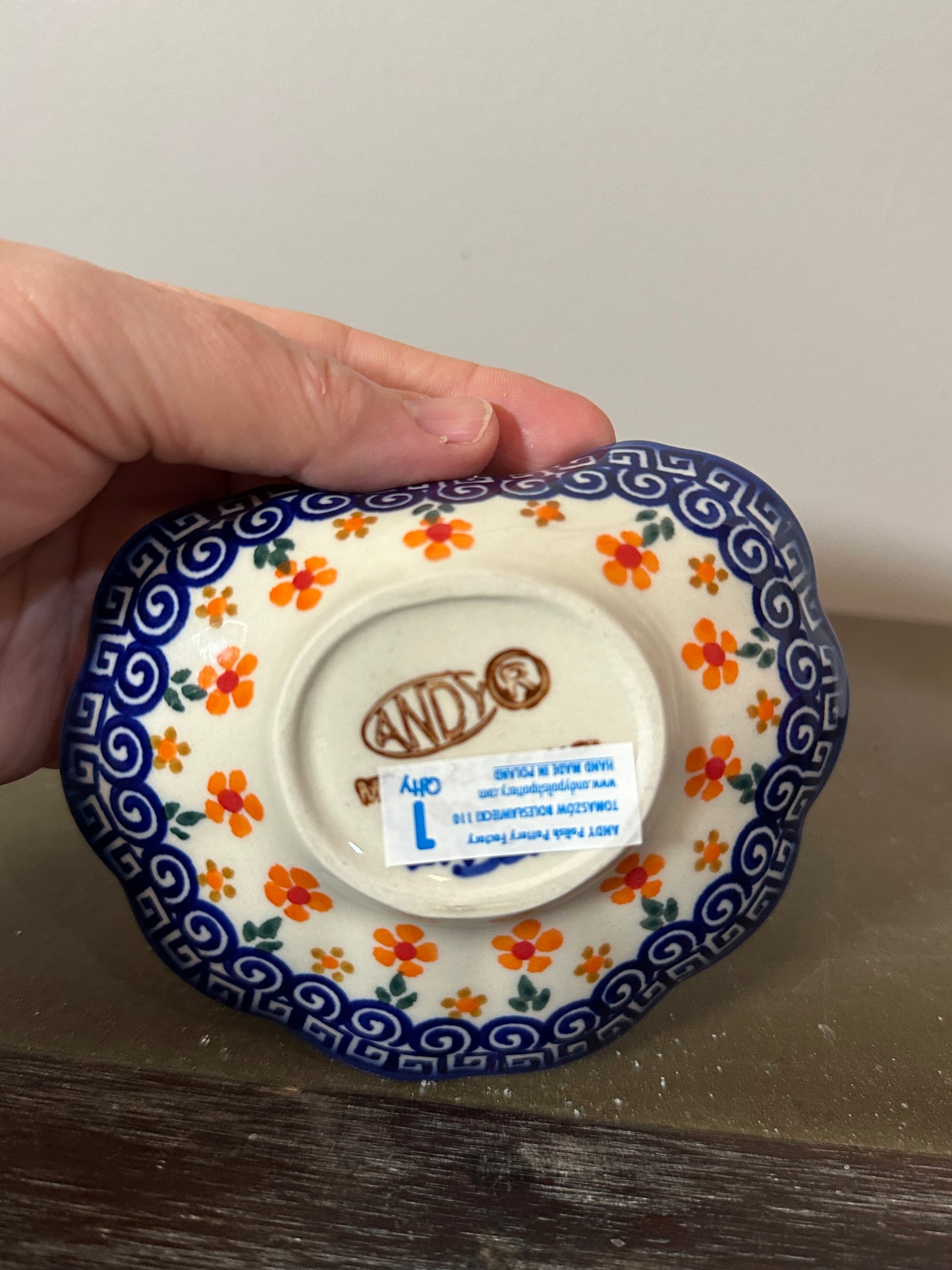 Andy Polish Pottery, Orange Daisy Bowl