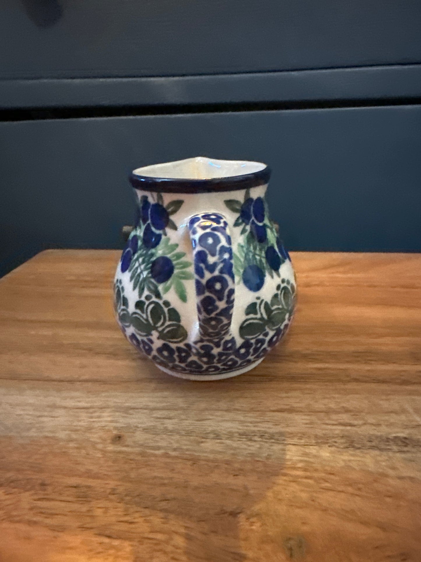 Ceramika Artystyczna Polish Pottery, Blueberry Fields Forever, Creamer/Syrup/Dressing 7 oz