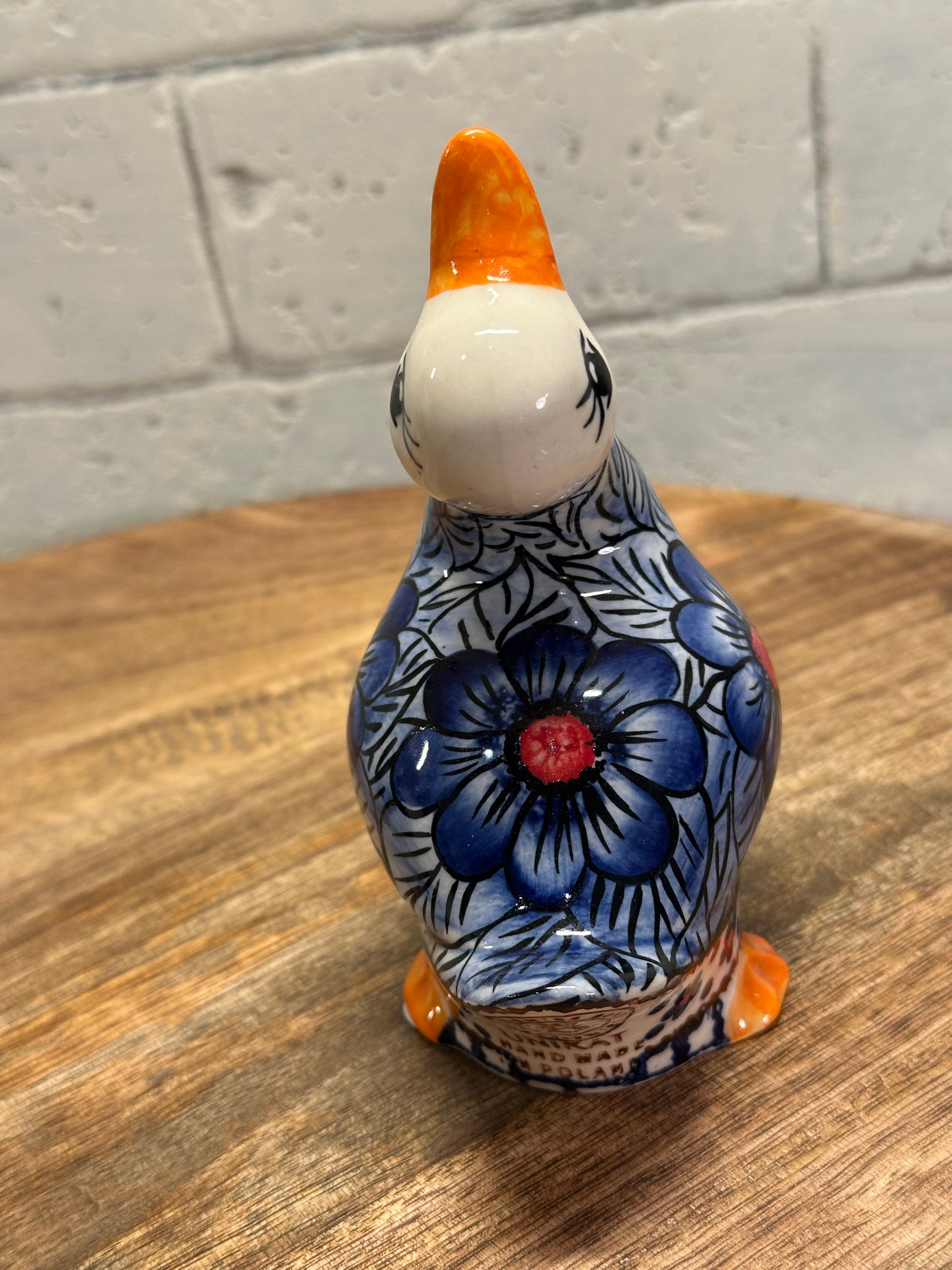 Ceramika Bona Polish Pottery, Floral Duck Figurine