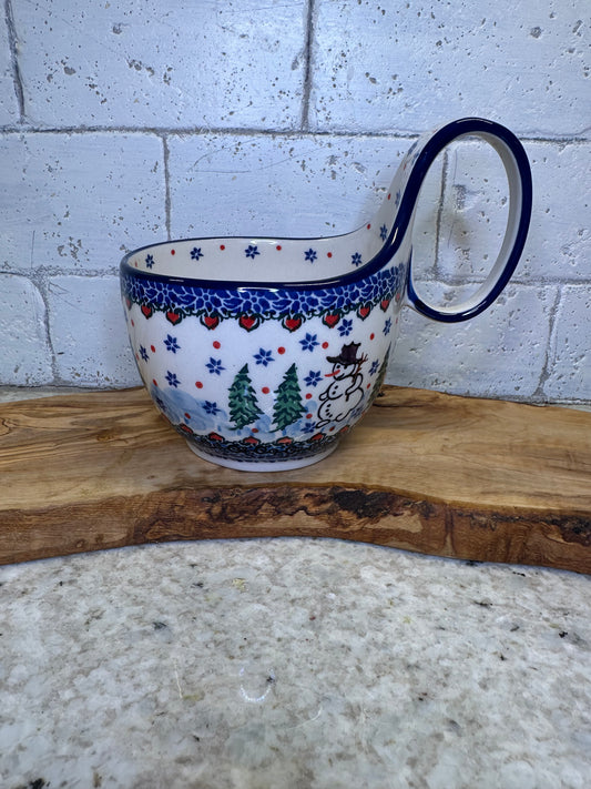 Ceramika Artystyczna Polish Pottery, Unikat 4661, Dancing Snowman, Loop Mug/Bowl