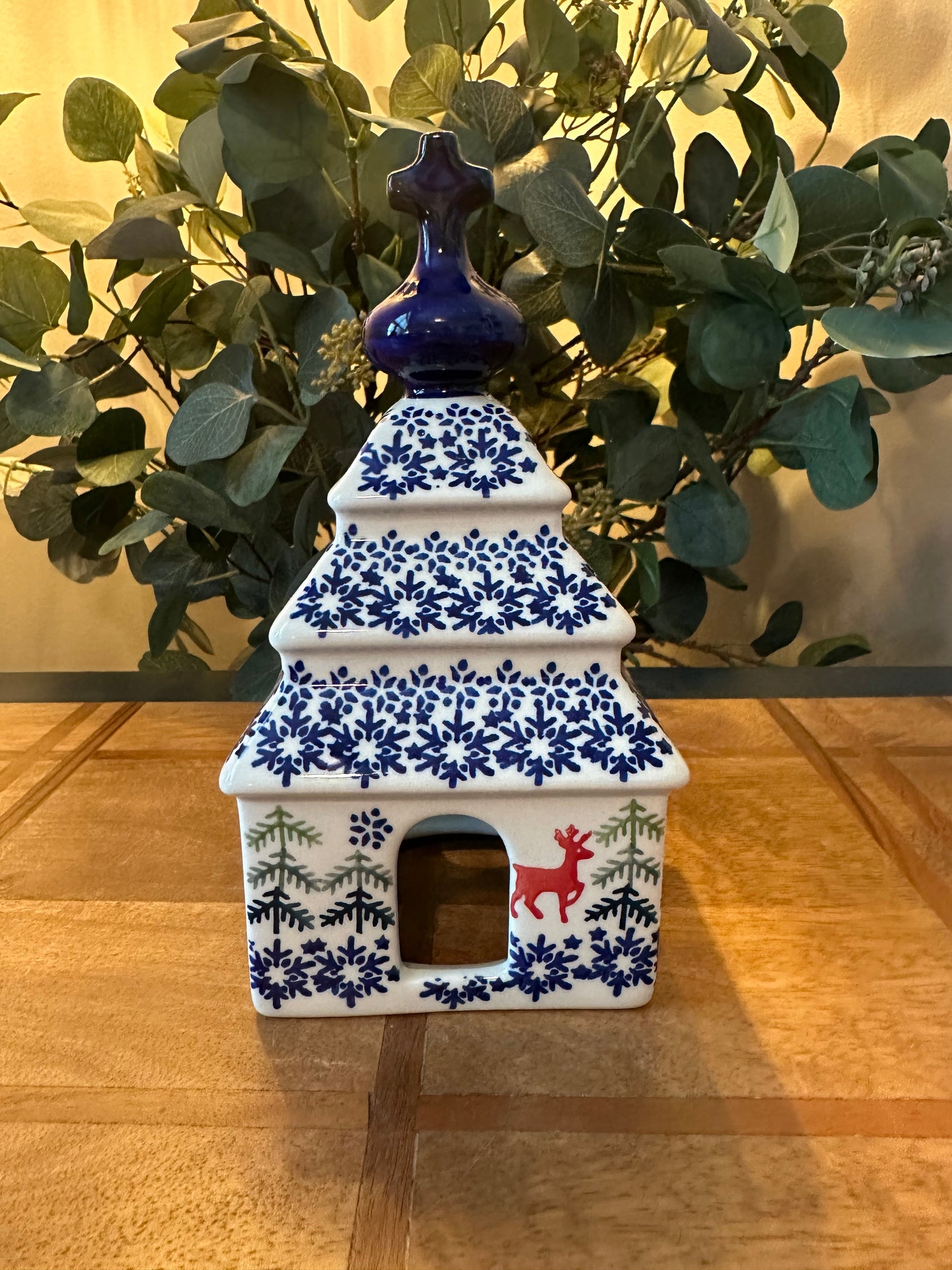 Manufaktura Polish Pottery, Church Luminary, Reindeer Snow & Trees