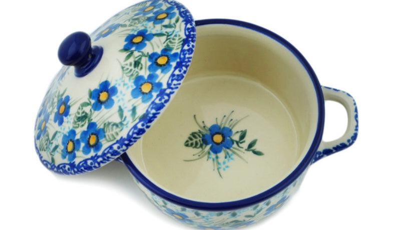 Ceramika Artystyczna Polish Pottery, Blue Joy, Jar with Lid and Handles