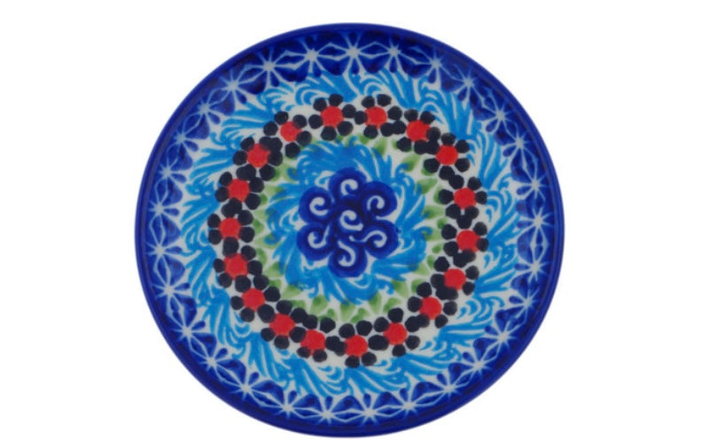 Ceramika Bona Polish Pottery, Cheerful Poppies, Small Plate/Coaster