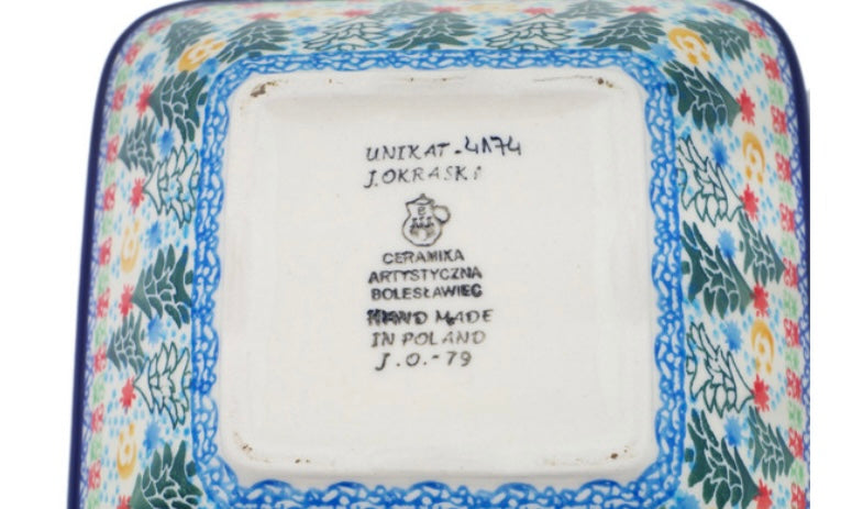 Ceramika Artystyczna Polish Pottery, Unikat U4, Glowing Christmas Trees, Square Bowl