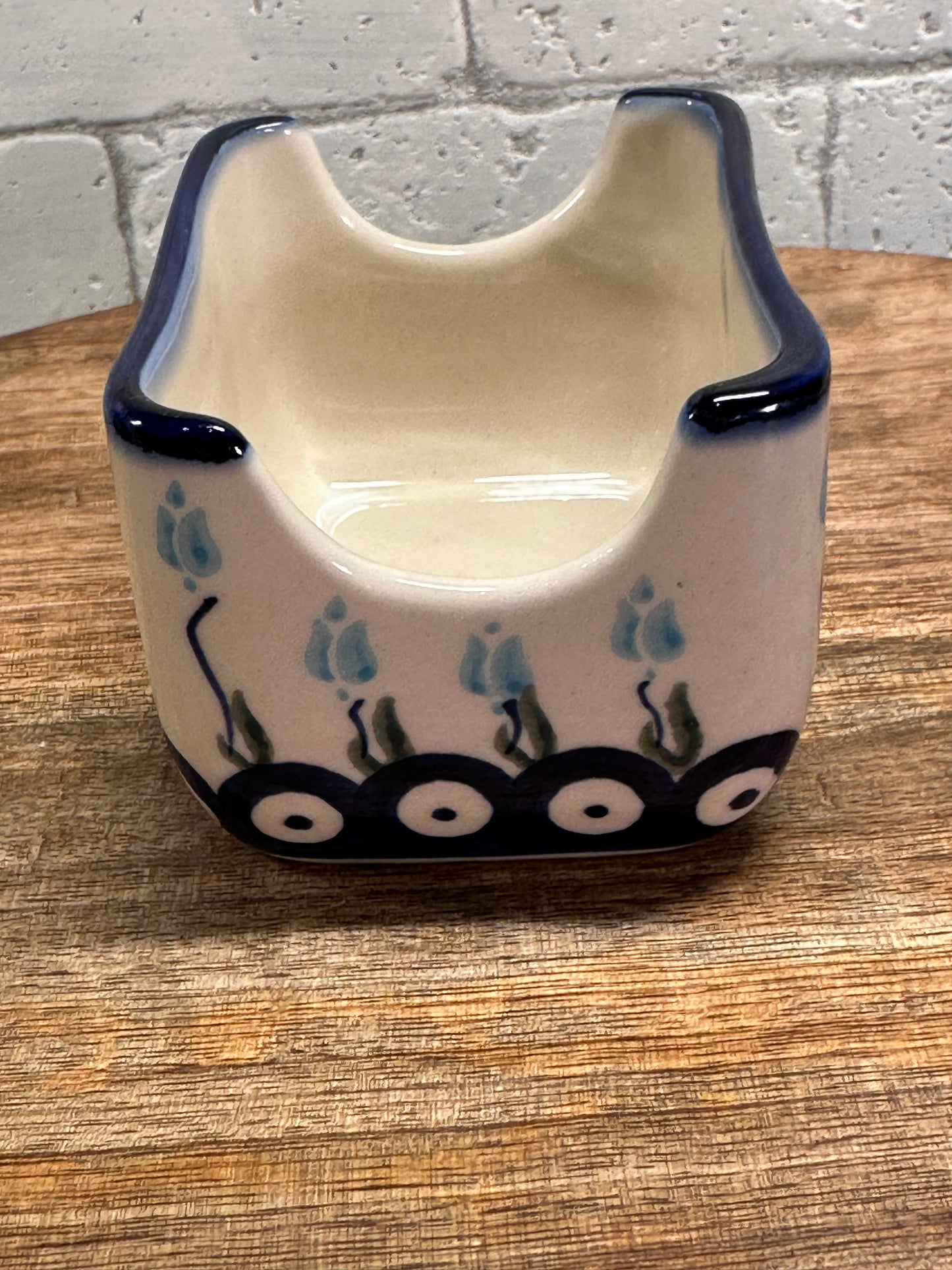 Ceramika Bona Polish Pottery, Blue Tulip Business Card/Sugar Packet Holder