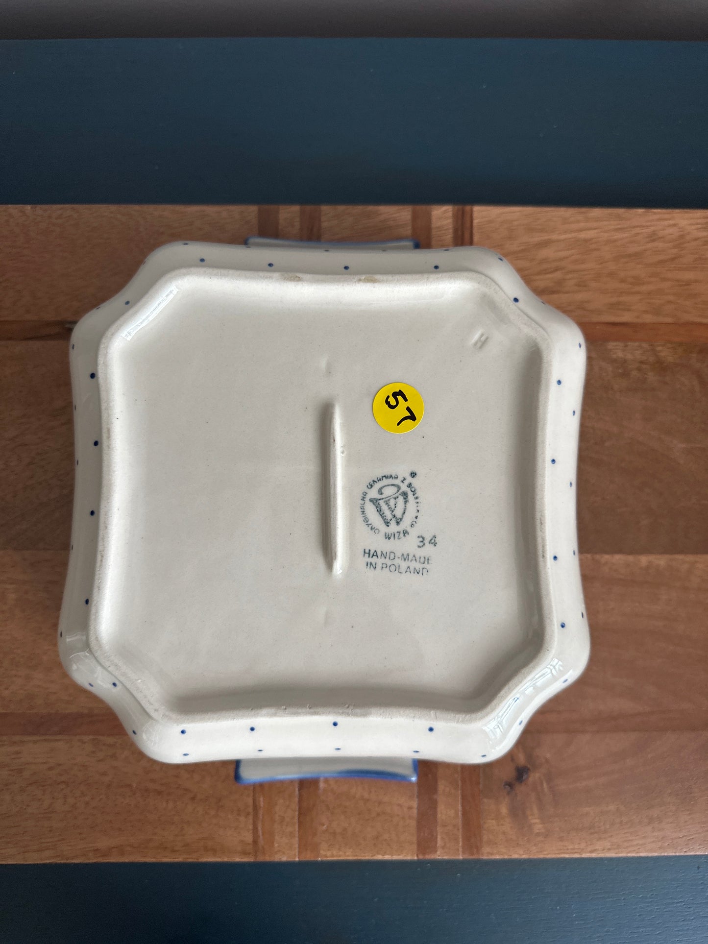 Preowned- Wiza Polish Pottery, 8" Octagonal Bowl/Baker with Handles