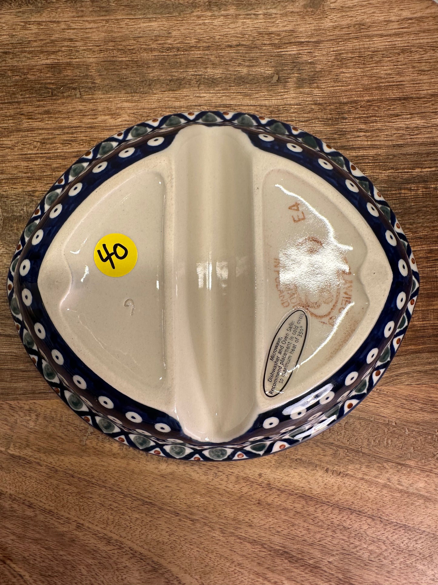 Zaklady Polish Pottery, Traditional X Pattern, Divided Dish, Preowned