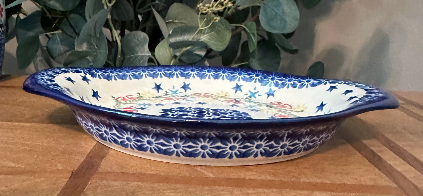 Ceramika Bona Polish Pottery, Delightful Snowfall, Platter with Handles