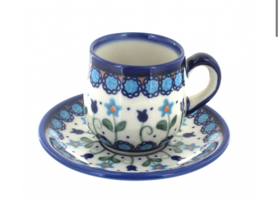 Vena, Savannah/Blue Tulip Espresso Cup & Saucer
