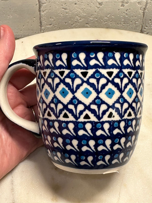 Zaklady Polish Pottery, Indigo Diamond, Straight Mug, 12 oz