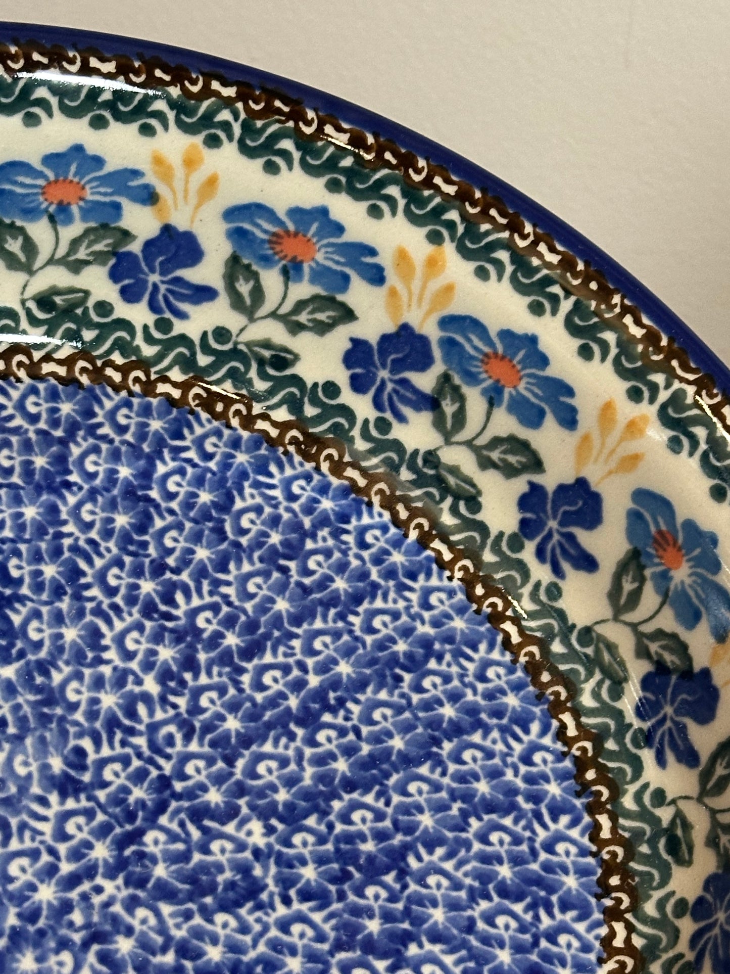 Ceramika Artystyczna, Blue Forget Me Nots, Medium Round Handled, Baker/Bowl