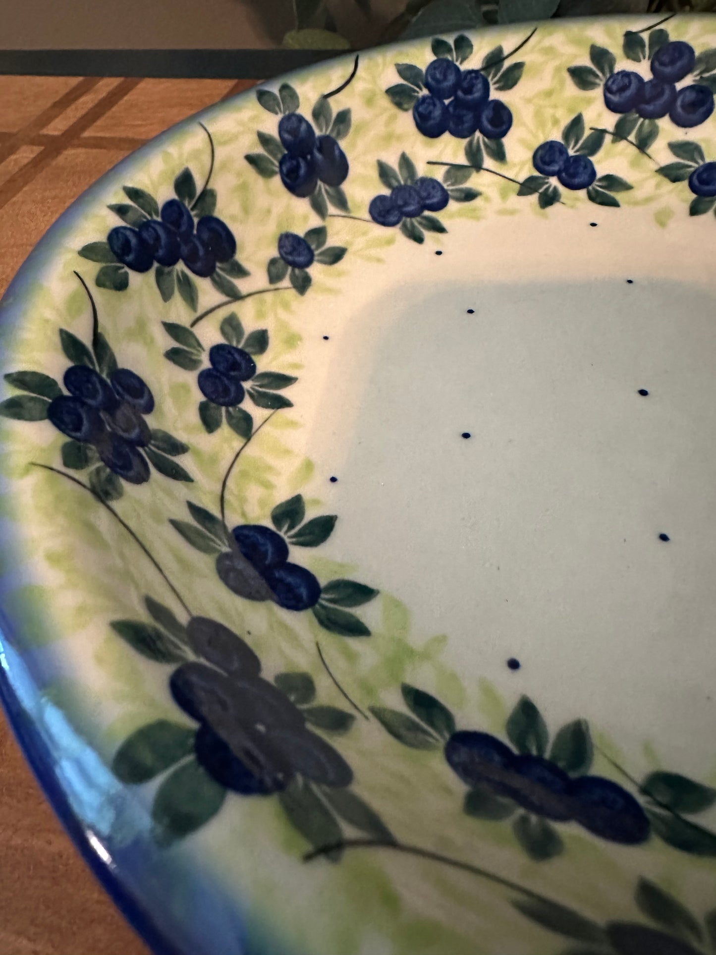Dalia Polish Pottery, Unikat 283, Blueberries Season, 9" Pasta/Serving Bowl