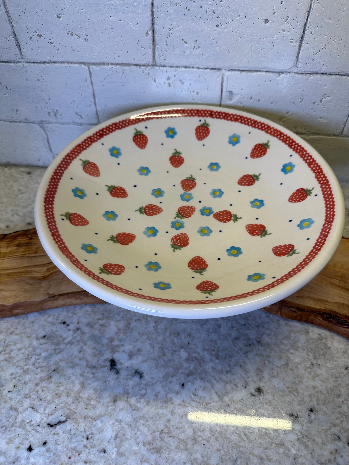 Ceramika Amfora Polish Pottery, Berry Patch, 10.5" Shallow Bowl on Pedestal