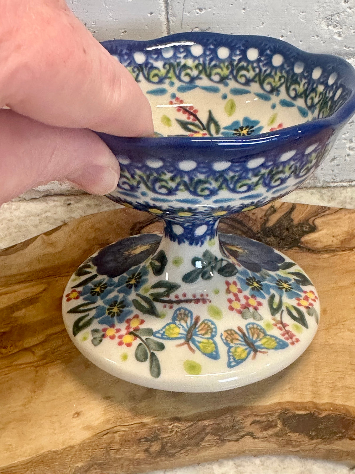 Vena Garden Of Blue, Pedestal Wavy Dessert/Dip Bowl