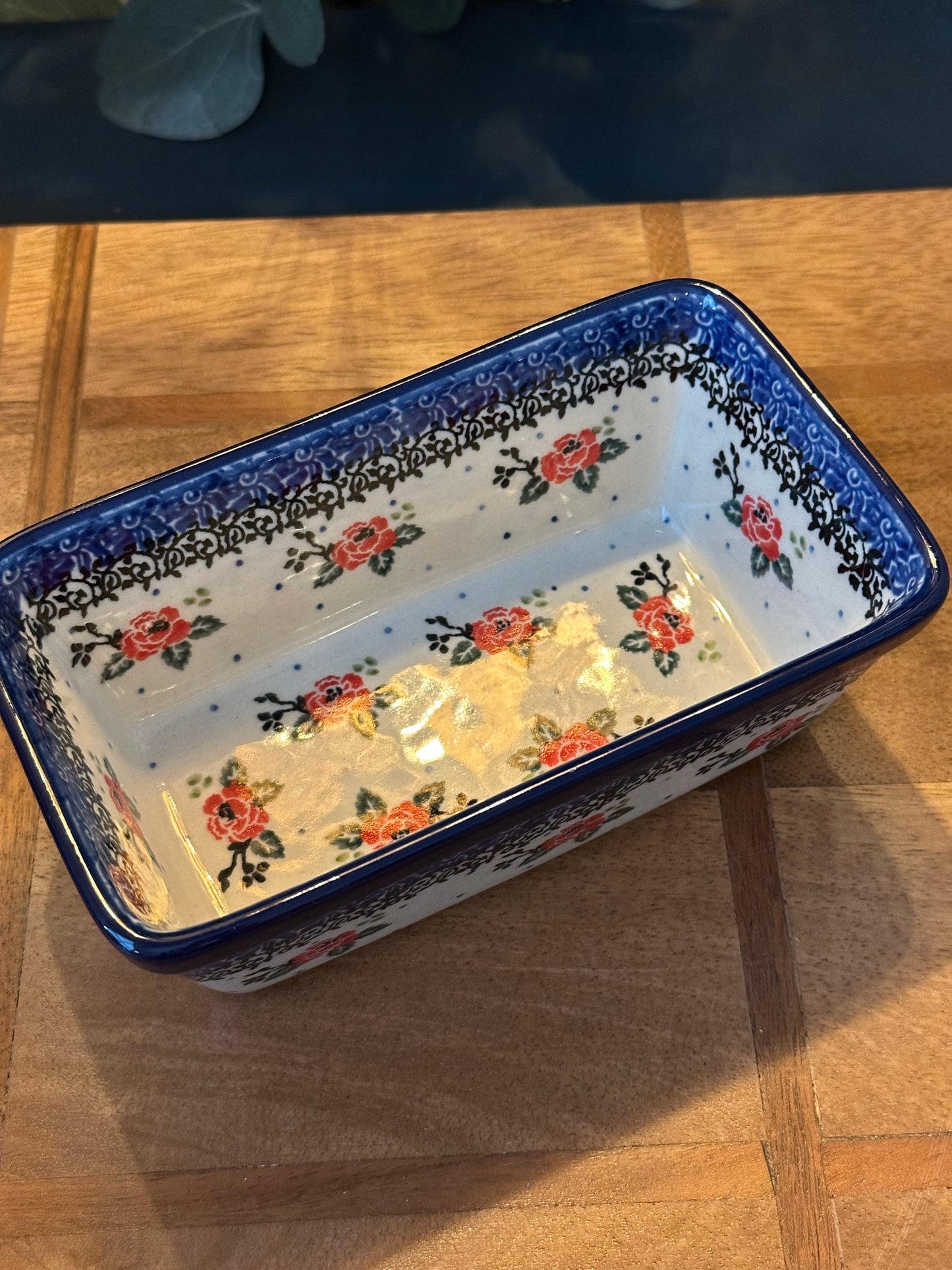 Ceramika Artystyczna Polish Pottery, Red Rose Small Loaf Pan