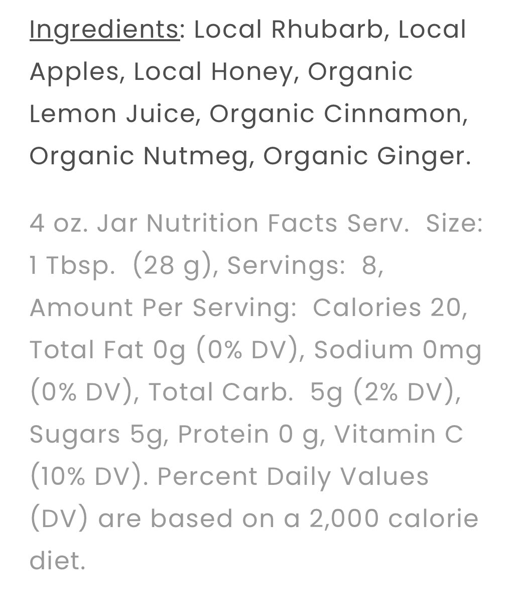 Rosebud's Real Food, Rhubarb Honey-Sweetened Fruit Butter 4oz