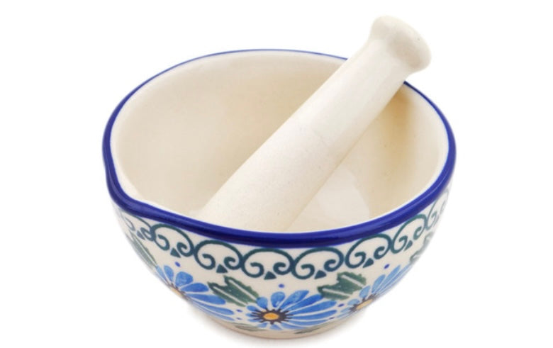 Ceramika Artystyczna Polish Pottery, Morning Daisy, Small Mortar and Pestle