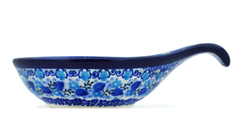 Ceramika Artystyczna Polish Pottery, Unikat Blue Wildflower Meadow, Condiment Dish/Spoon Rest