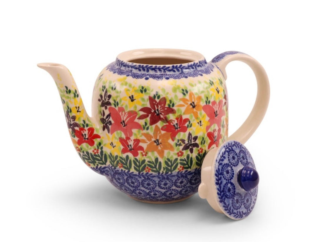 Ceramika Amfora Polish Pottery, Signature Unikat, Splash of Lilies, Tall Teapot