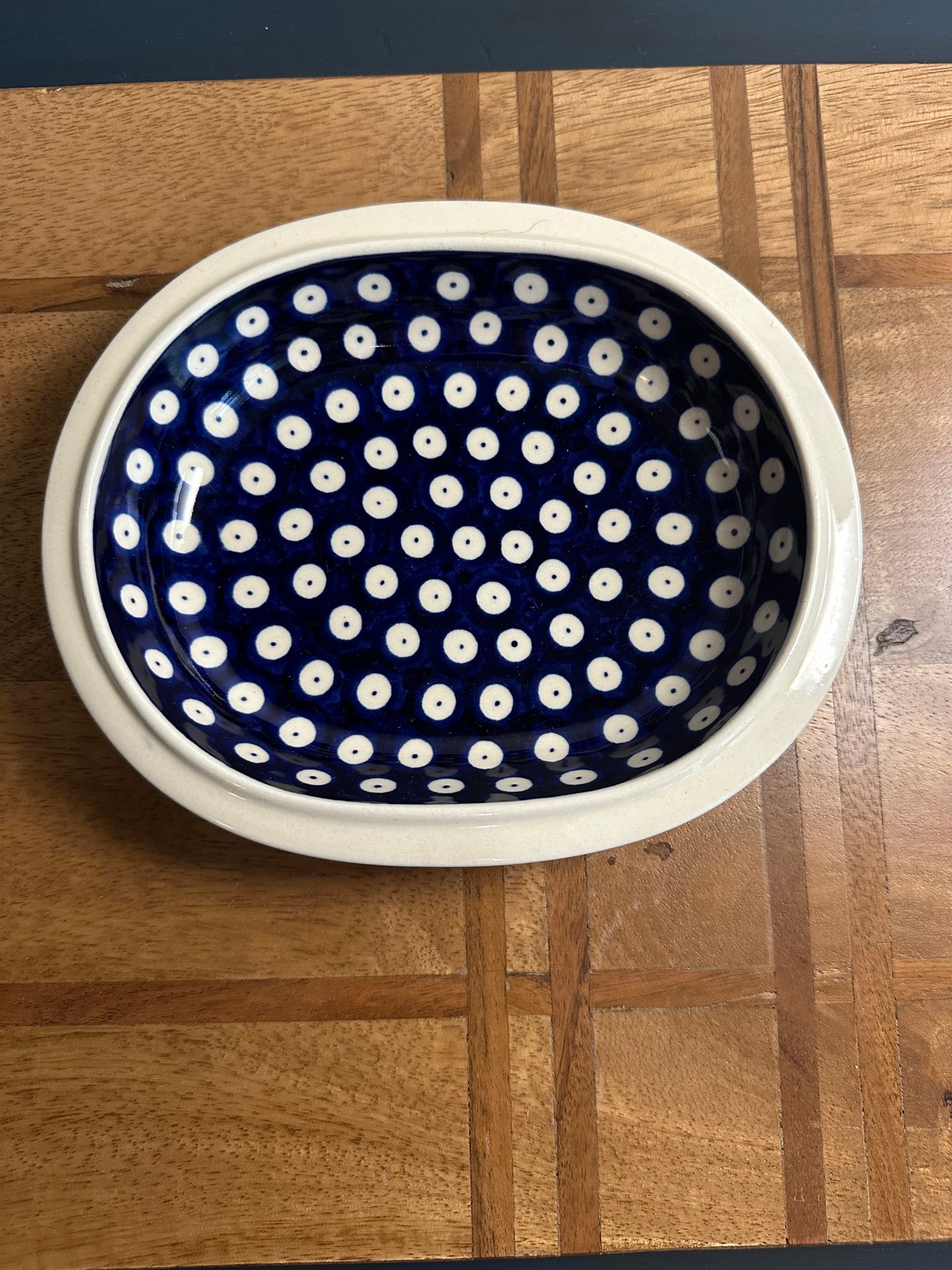 Zaklady Polish Pottery, Traditional Pattern, Owls Eye Bowl/Tray 6"