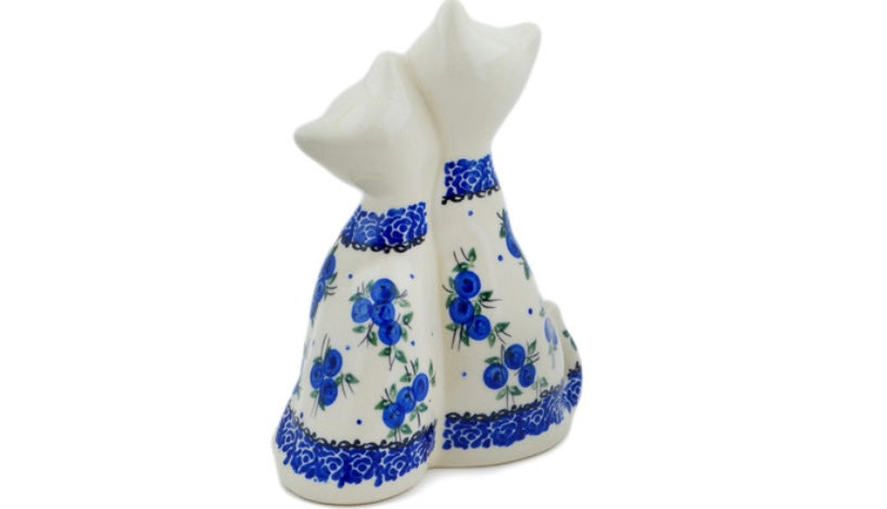 Ceramika Bona Polish Pottery, Lovely Blueberries, Cat Figurine
