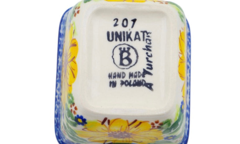 Ceramika Bona Polish Pottery, Unikat,Yellow Petal Bliss, Sugar Packet Holder