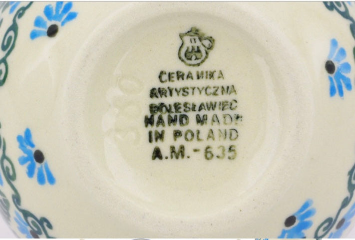 Ceramika Artystyczna Polish Pottery, Unikat Forget Me Not, Small Mortar and Pestle