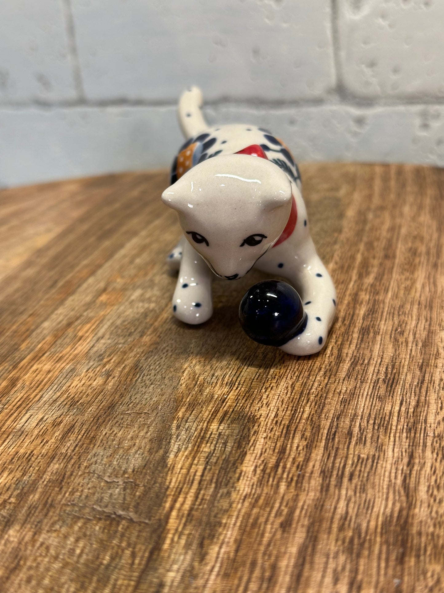 Manufaktura Polish Pottery, Kitty Cat with Ball Figurine