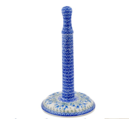 Ceramika Artystyczna Polish Pottery, Blue Tulip, Paper Towel Stand
