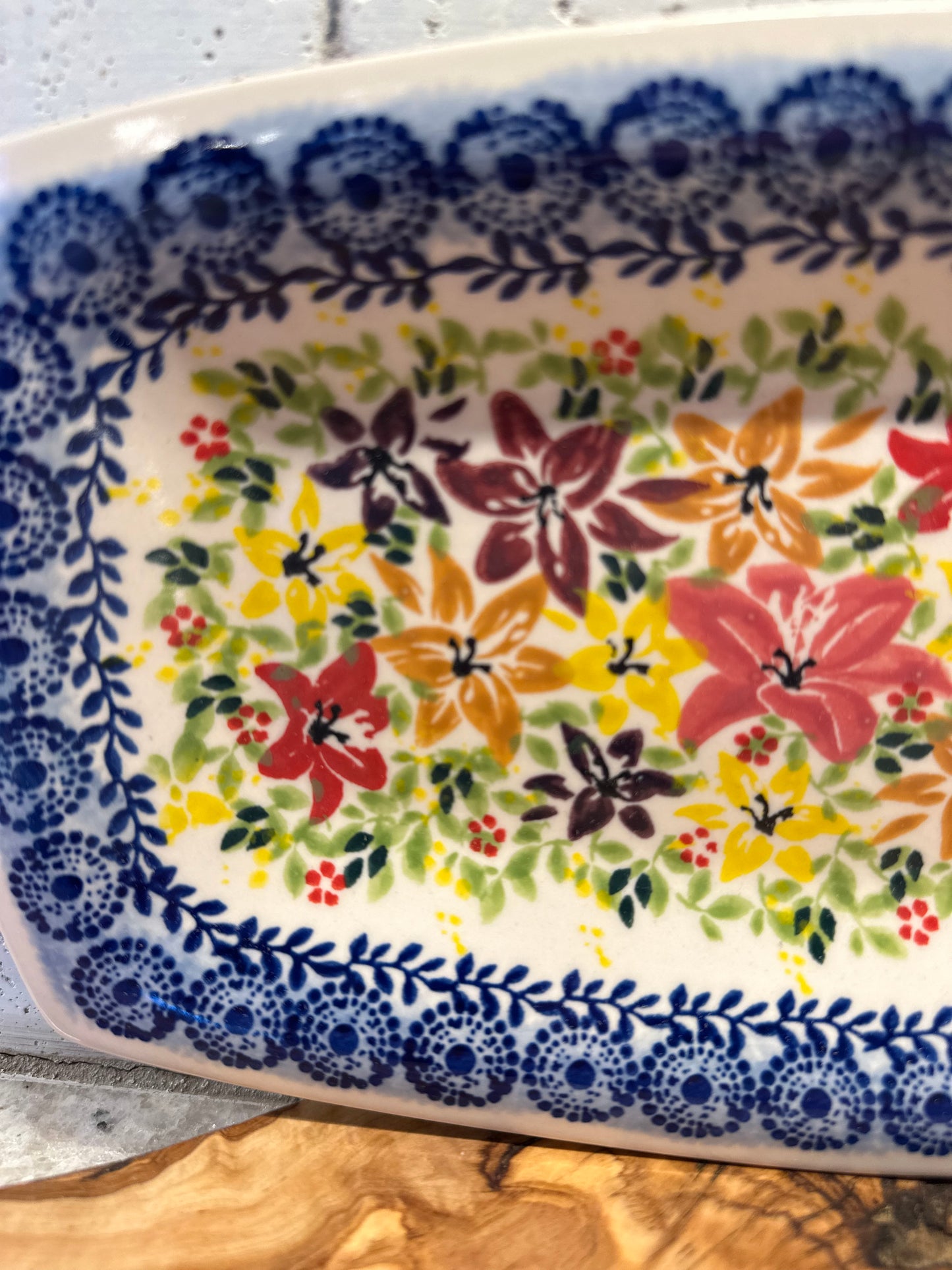 Ceramika Amfora Polish Pottery, Splash of Lilies, Rectangular Plate